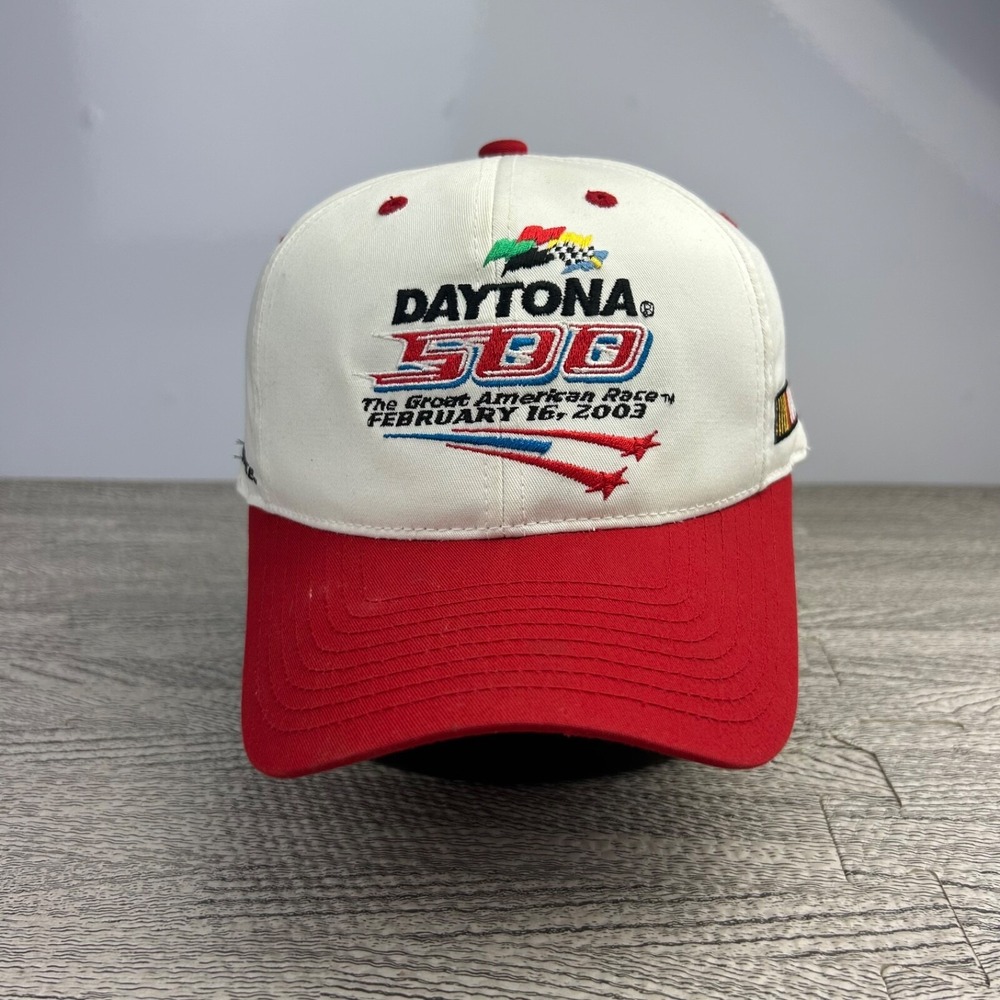 Vintage Daytona 500 Nascar Hat Cap Snap Back Adjustable White‎ Red 2003 Adult